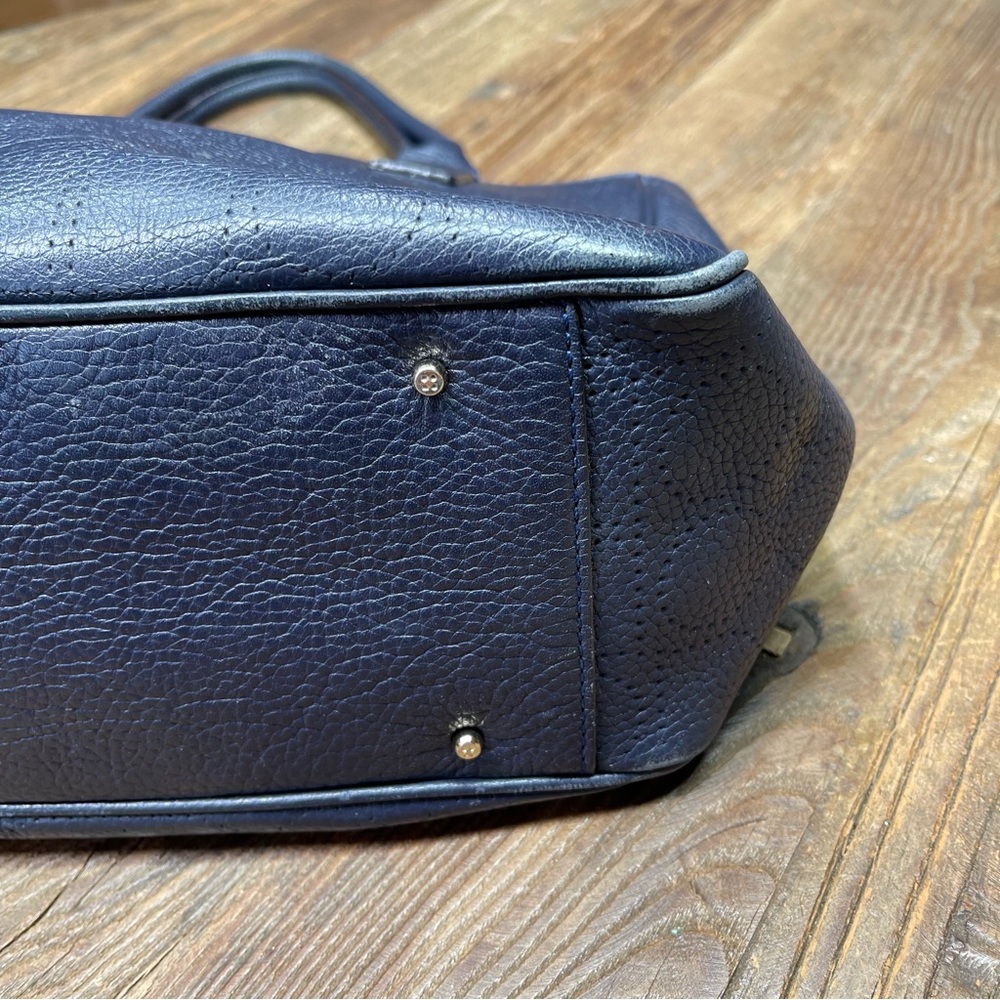 Kate Spade Navy Blue Perforated Pebbled Leather Satchel Shoulder Handbag - Picture 6 of 15